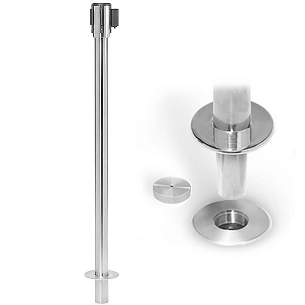 QueuePro Removable Retractable Barrier Post with Mini Floor Socket